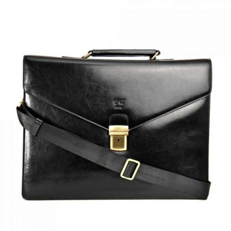Smooth Leather Briefcase – Black | DAVID WEJ | Wolf & Badger