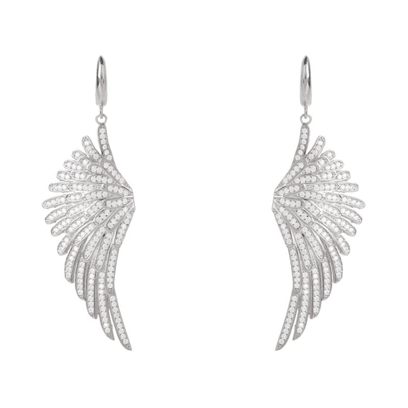 Angel Wing Drop Earrings Silver White image