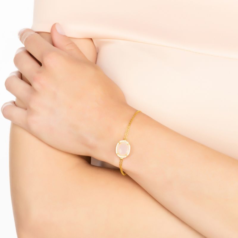 Beatrice Oval Gemstone Bracelet Gold Rose Quartz image