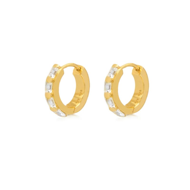 White Topaz Midi Hoop Earrings In Gold image