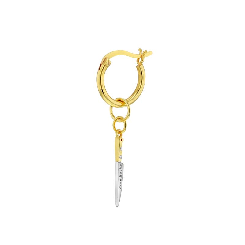 2 Tone Sterling Silver & Gold Plated Knife Charm On Gold Hoop image