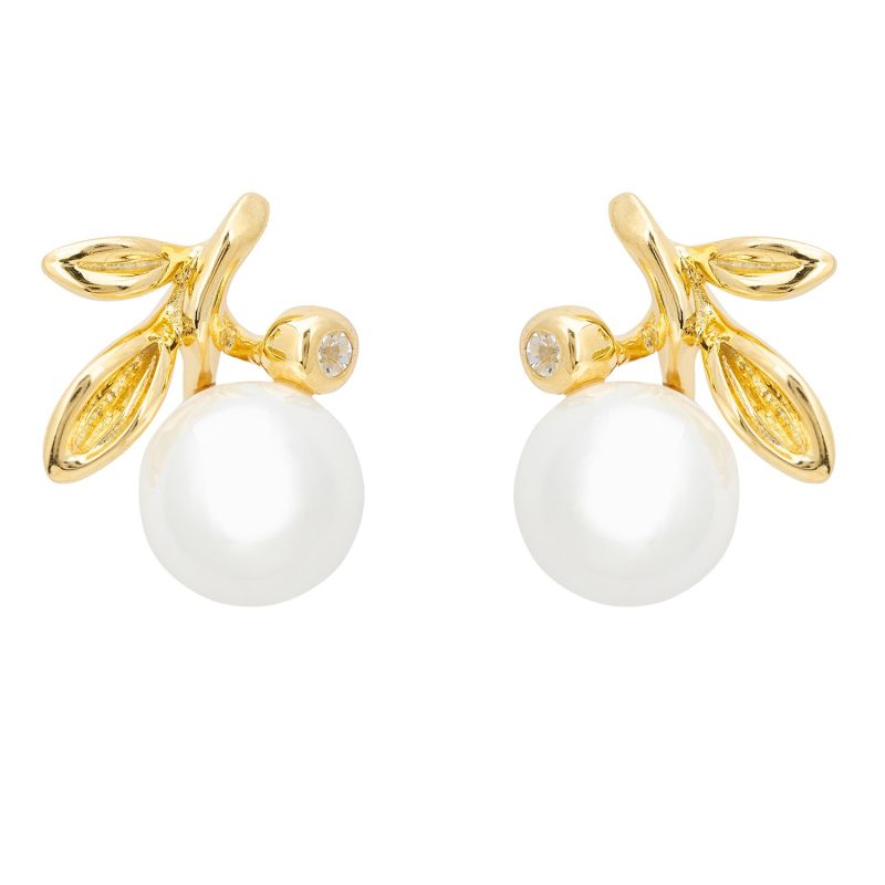 Rosebud Pearl Stud Earrings Gold image