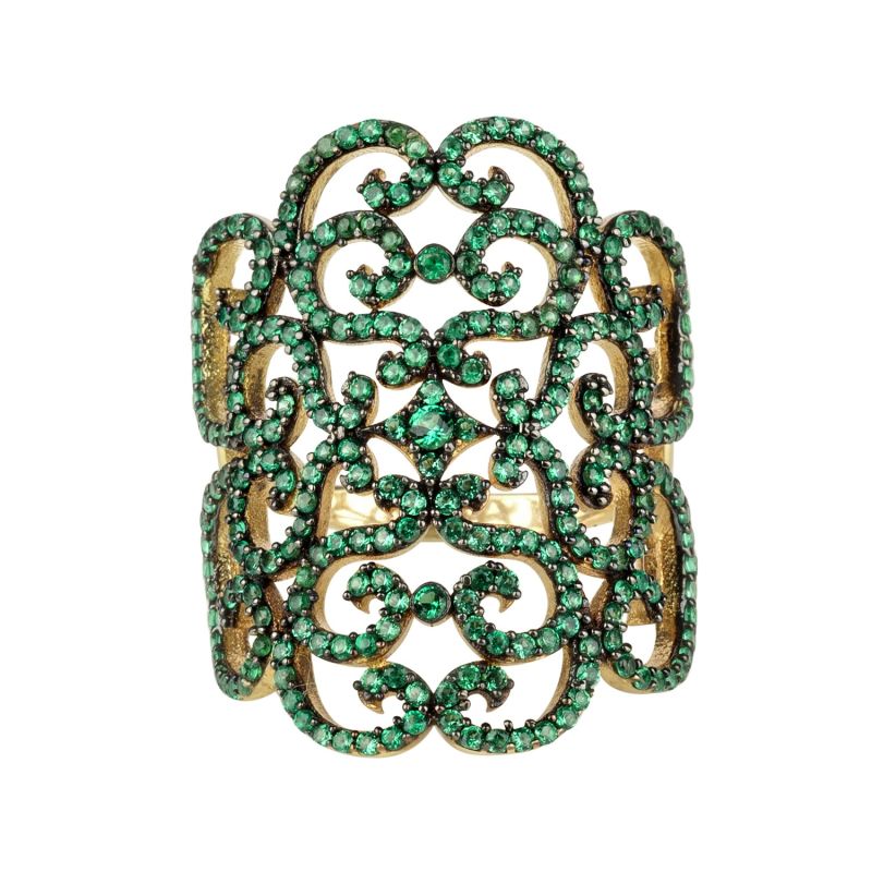 Countess Filigree Cocktail Ring Emerald Green Gold image