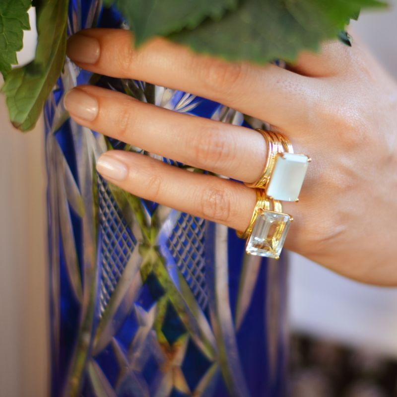 Gold Cocktail Ring Aqua Chalcedony Gemstone Pietra image