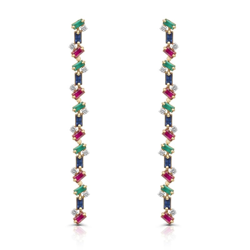 Emerald, Ruby, Sapphire & Diamond Earring In 18K Yellow Gold image