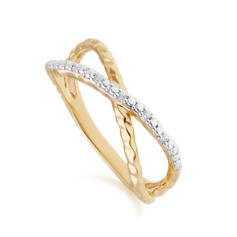 Diamond Pavé Hammered Crossover Ring In Yellow Gold image