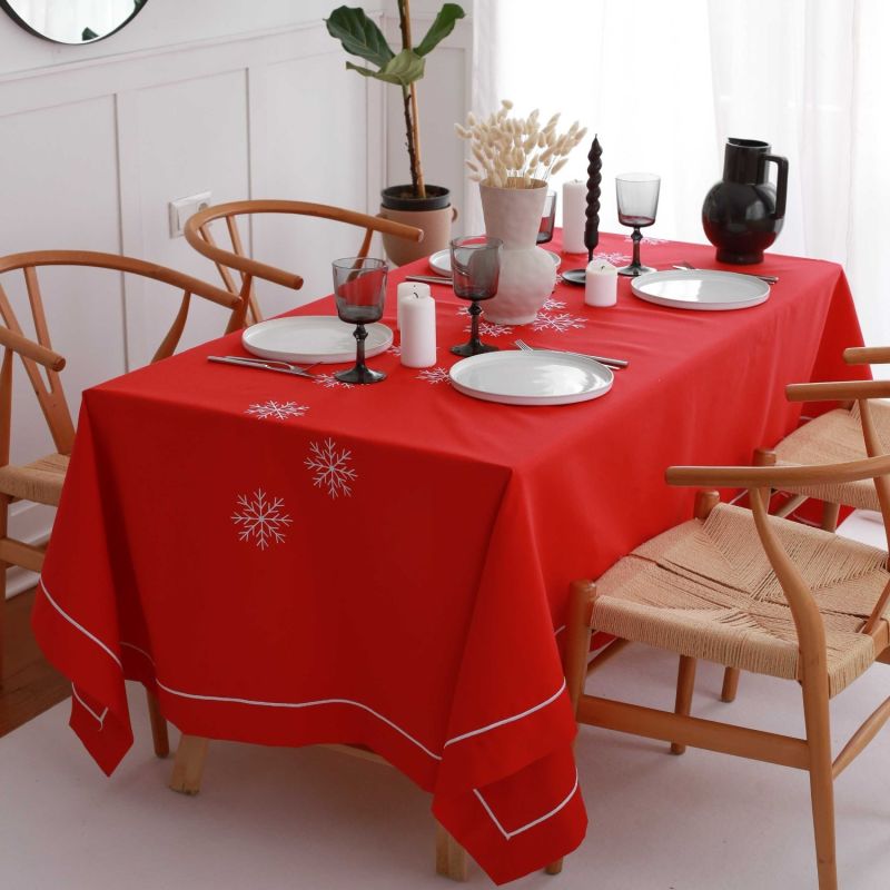 Snowflake Embroidery Cotton Tablecloth image