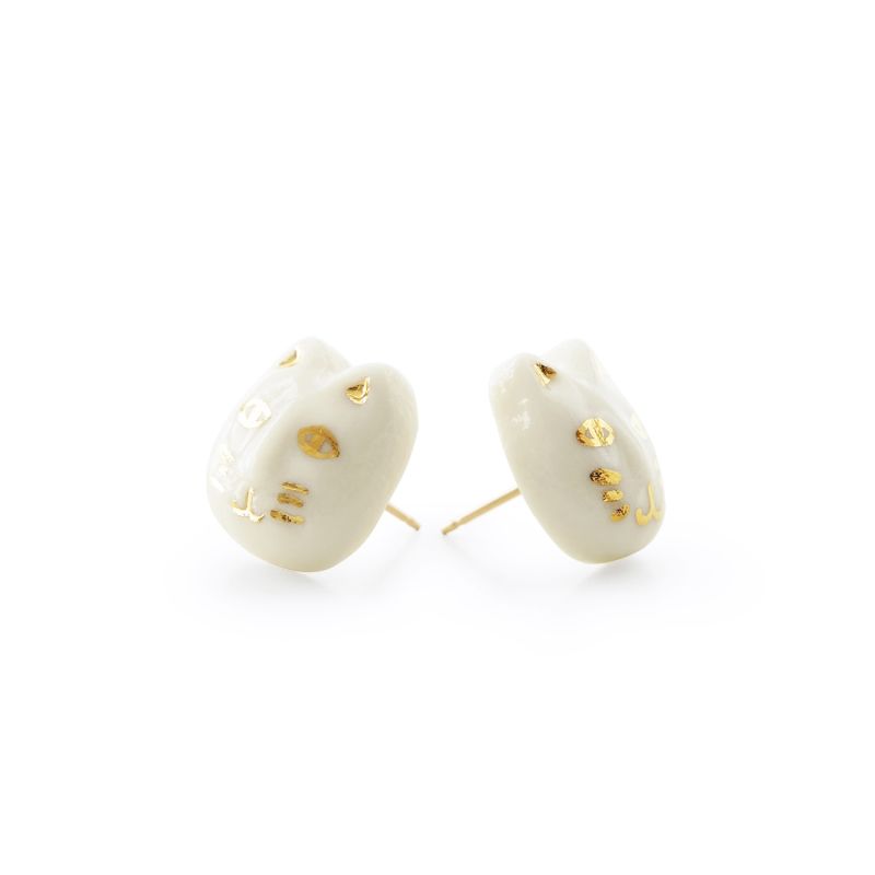 Porcelain Lucky Cat Stud Earrings image