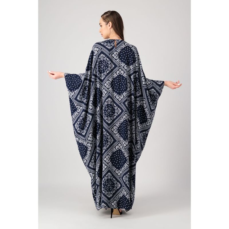 Mariposa Cut Kaftan With Center Fold In Navy Printed Paisley Rayon image