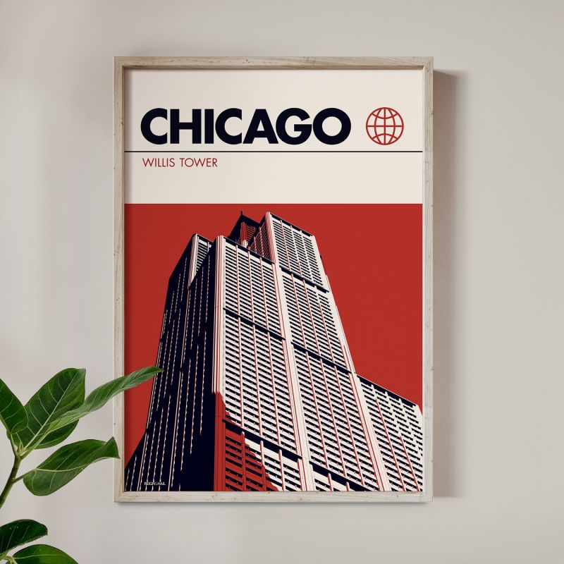 Chicago Willis Tower Modernist Architectural Travel Poster image