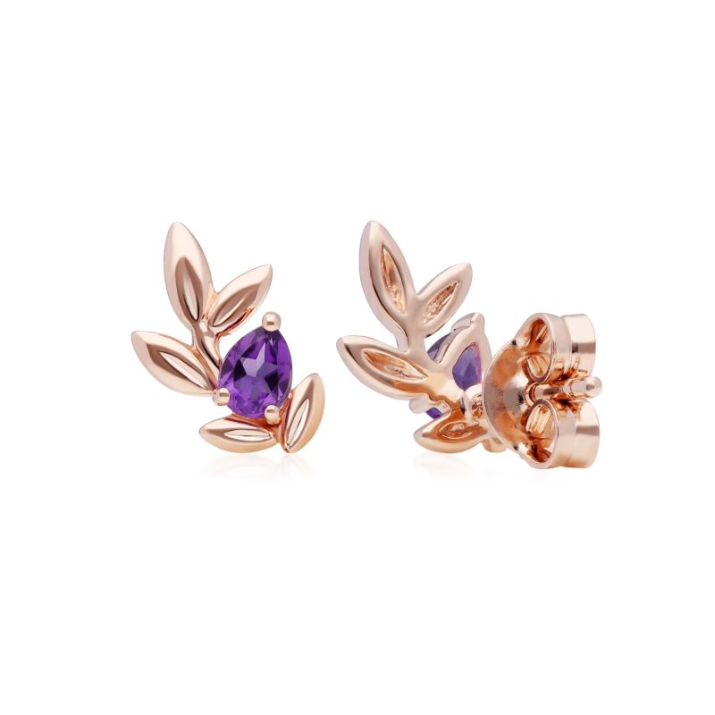 O Leaf Amethyst Earrings In Rose Gold image