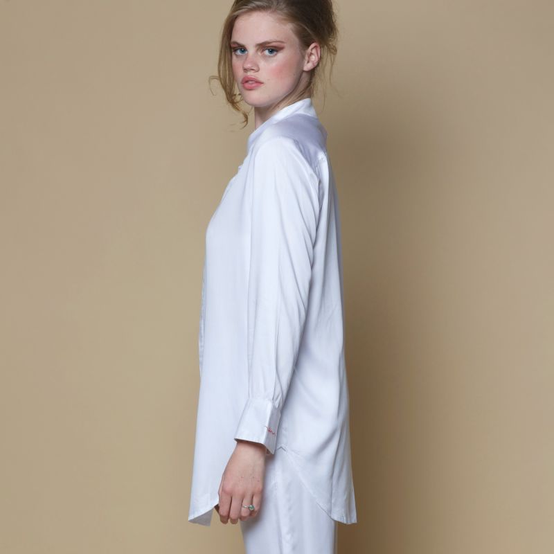 Vegan Silk Bamboo Boyfriend Shirt White image