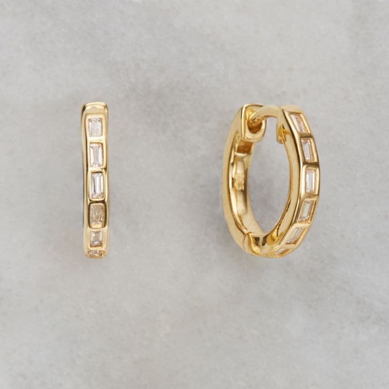 Gold Diamond Style Baguette Medium Hoop Earrings image