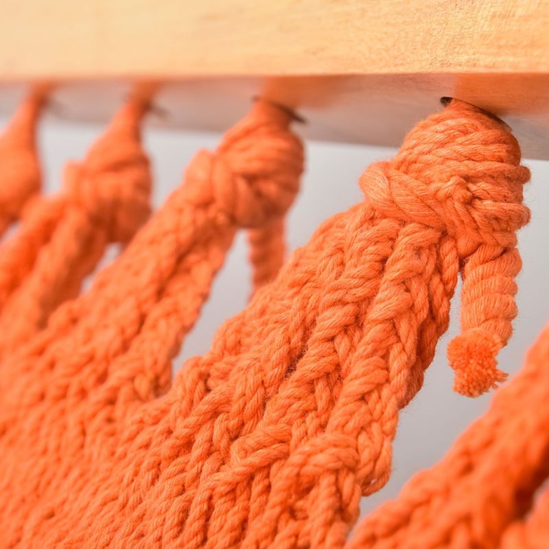 Vivid Orange Cotton Hammock - Teak Wooden Bar image