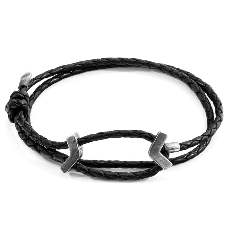 Midnight Black William Silver & Braided Leather Skinny Bracelet image