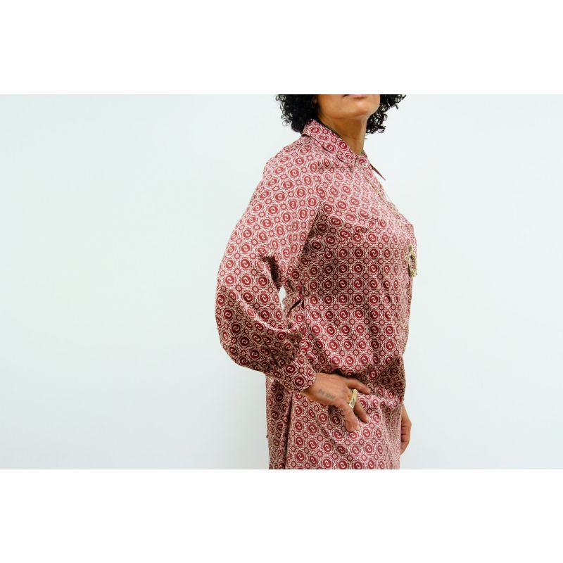 Elama - Red Geo Print Long Sleeve Shirt Dress image