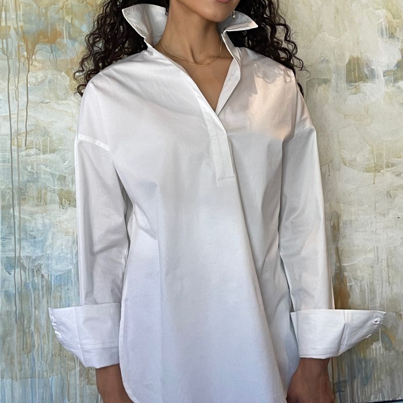 Organic Stretch Cotton Oversized Pullover White Shirt - The Murray image