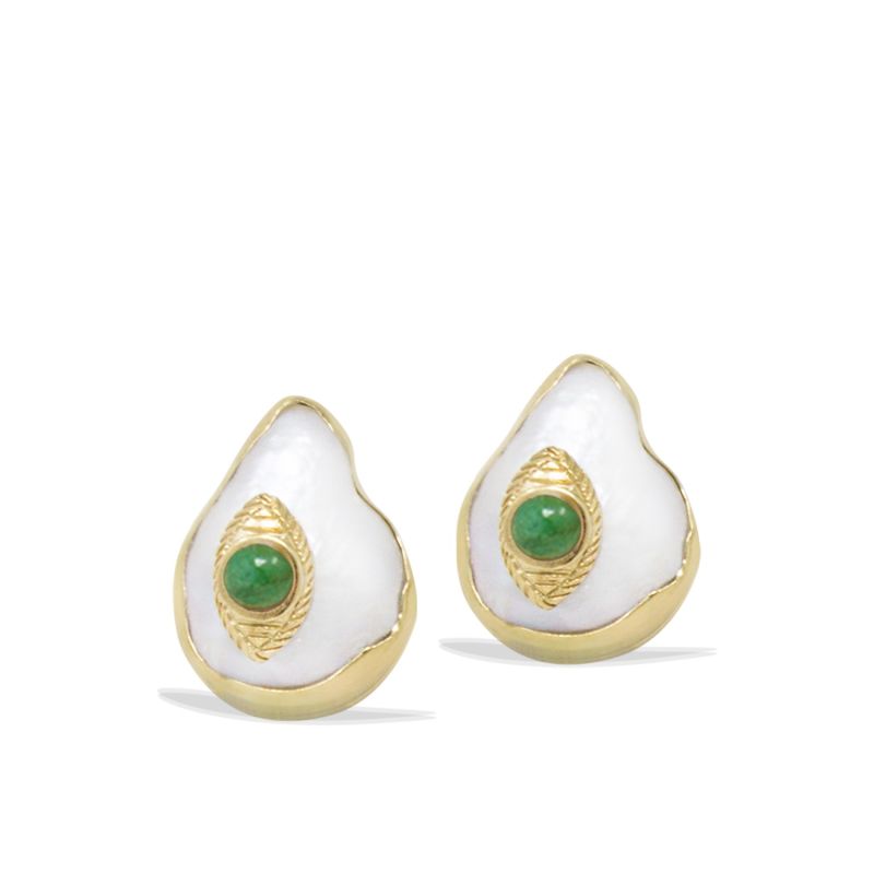 The Eye Gold-Plated Emerald & Pearl Stud Earrings image