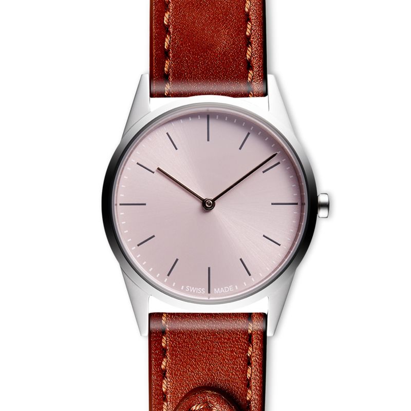 Women's C33 Two-Hand Watch In Polished Steel With Tapered Tan Nappa Leather Strap image