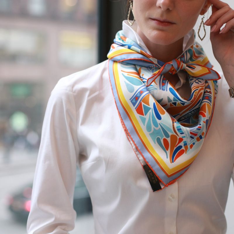 Silk Scarf With Tropical Garden In Orange image