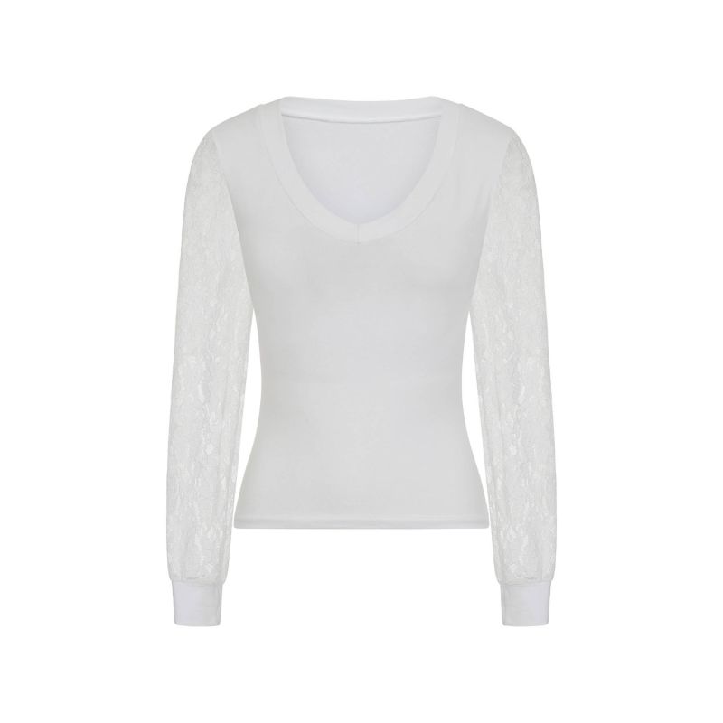 White Cotton V-Neck Top image