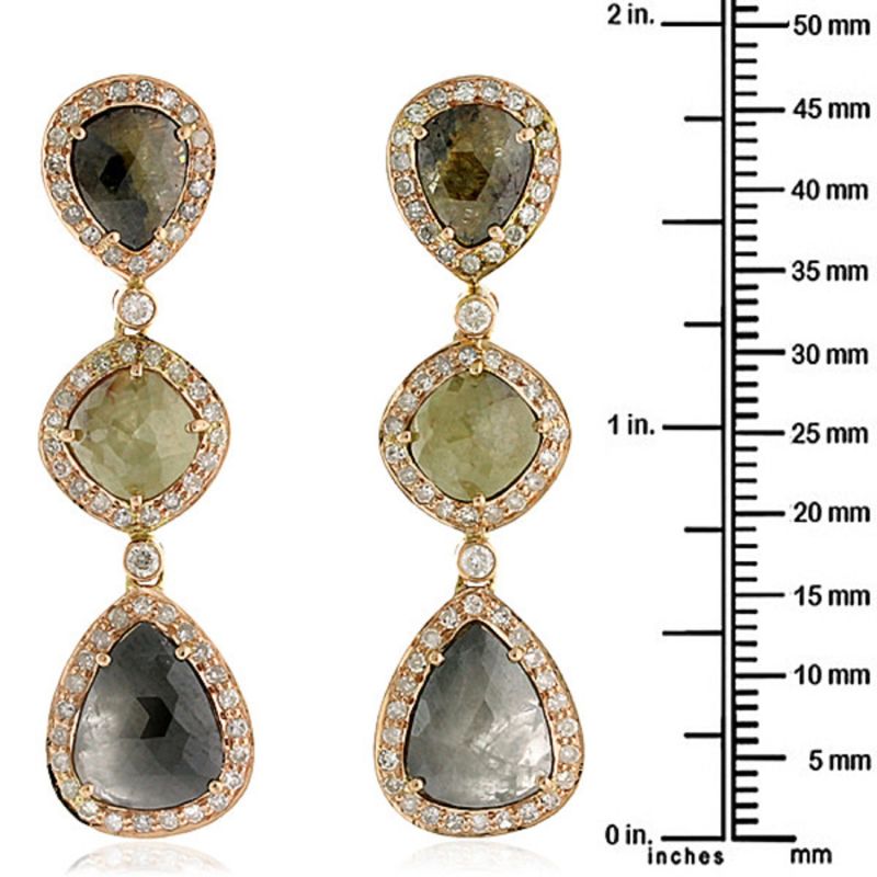 18K Yellow Gold Ice Diamond Drop Dangle Earrings Handmade Jewelry image