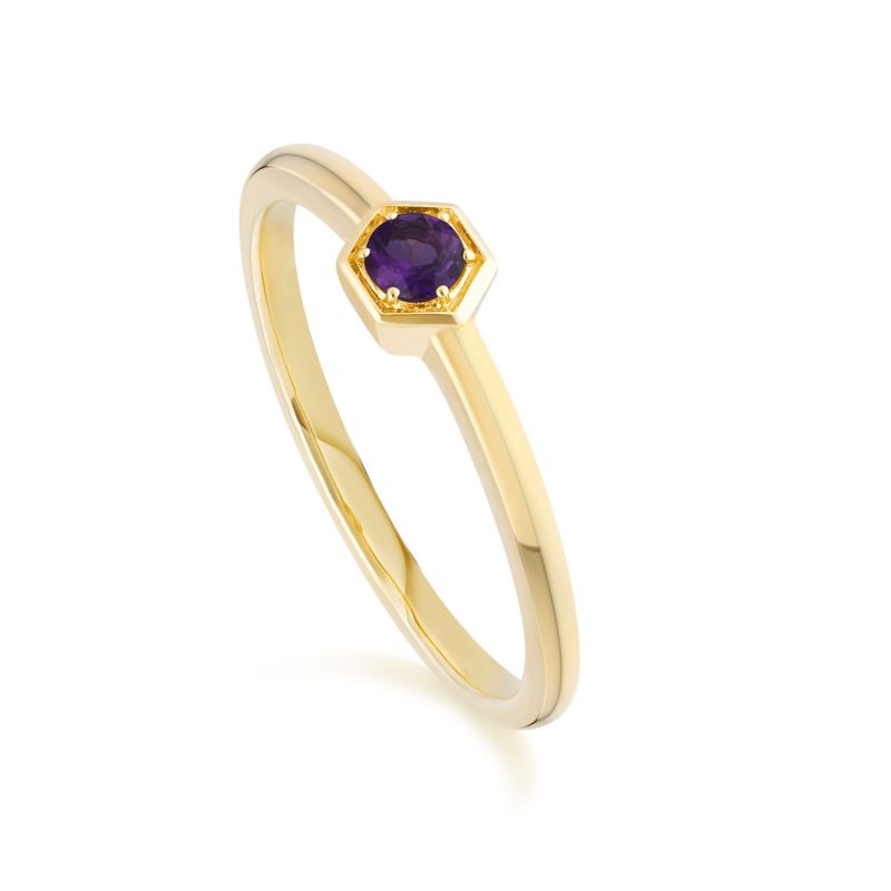 Honeycomb Amethyst Solitaire Ring In Yellow Gold image