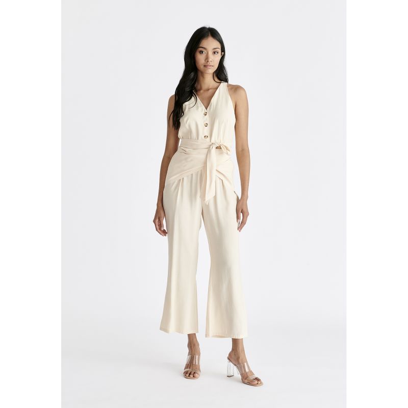 Waist Tie Jumpsuit In Cream image