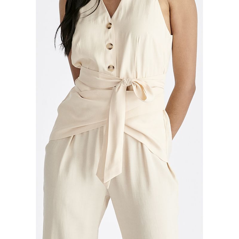 Waist Tie Jumpsuit In Cream image