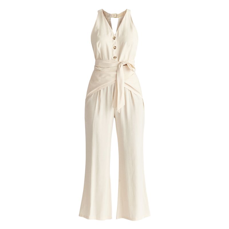 Waist Tie Jumpsuit In Cream image