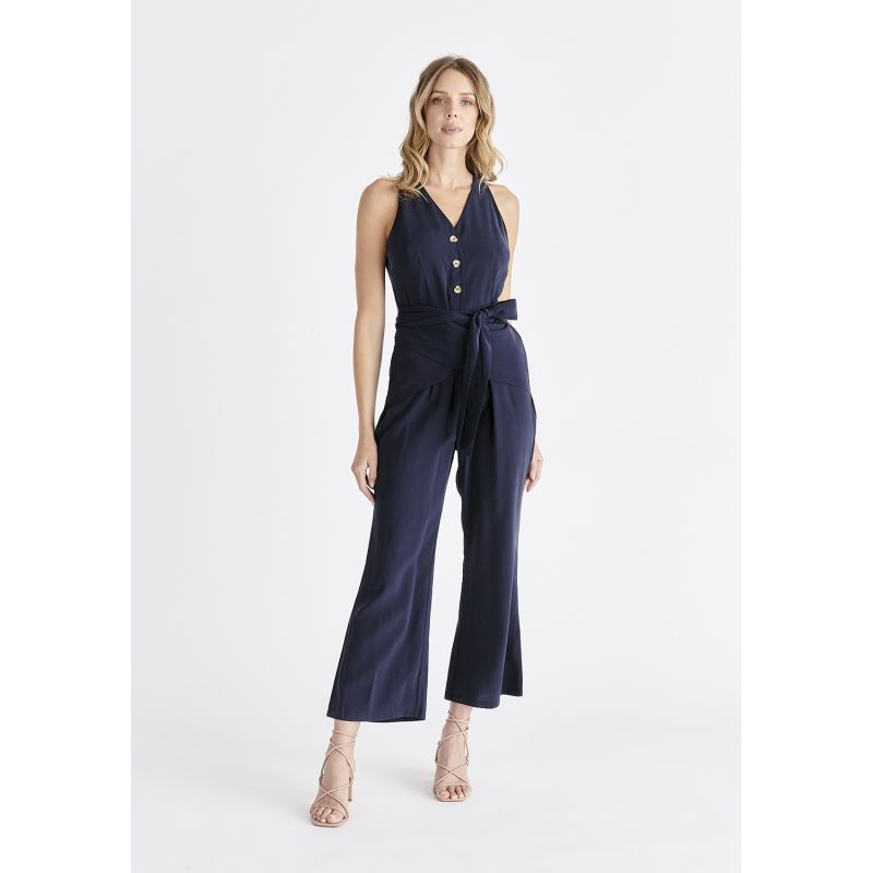 Waist Tie Jumpsuit In Navy image