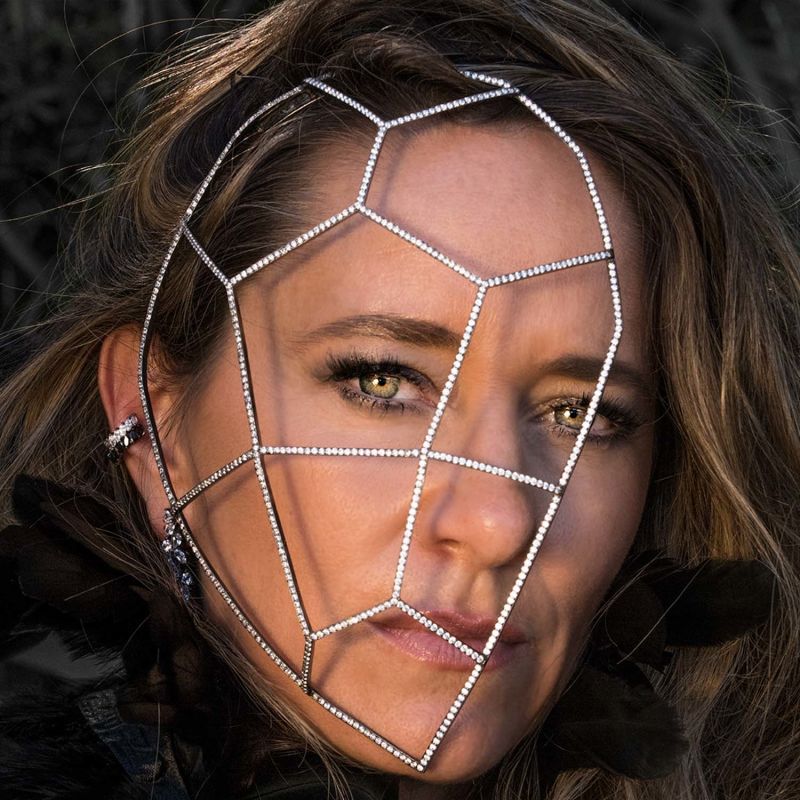 Warrior Headpiece With Man Made White Diamonds In Sterling Silver image