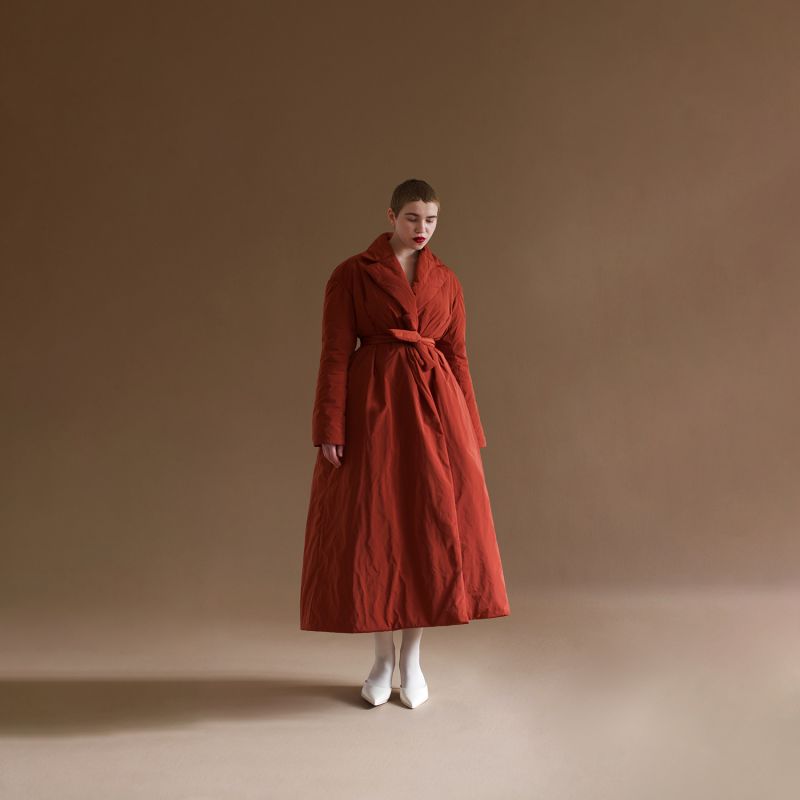 Water-Repellent Double-Faced Padded Coat In Burnt Orange image