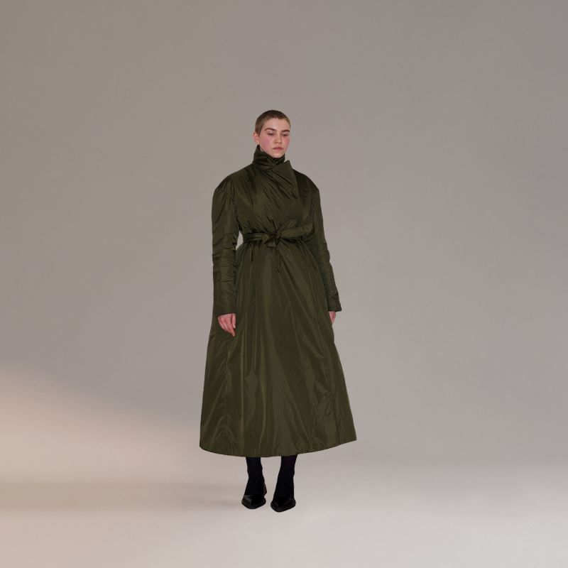 Water-Repellent Double-Faced Padded Coat In Dark Olive image