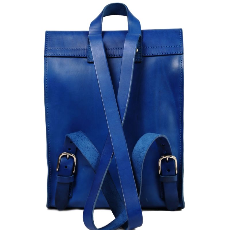 Leather Backpack In Cuoio Blue image