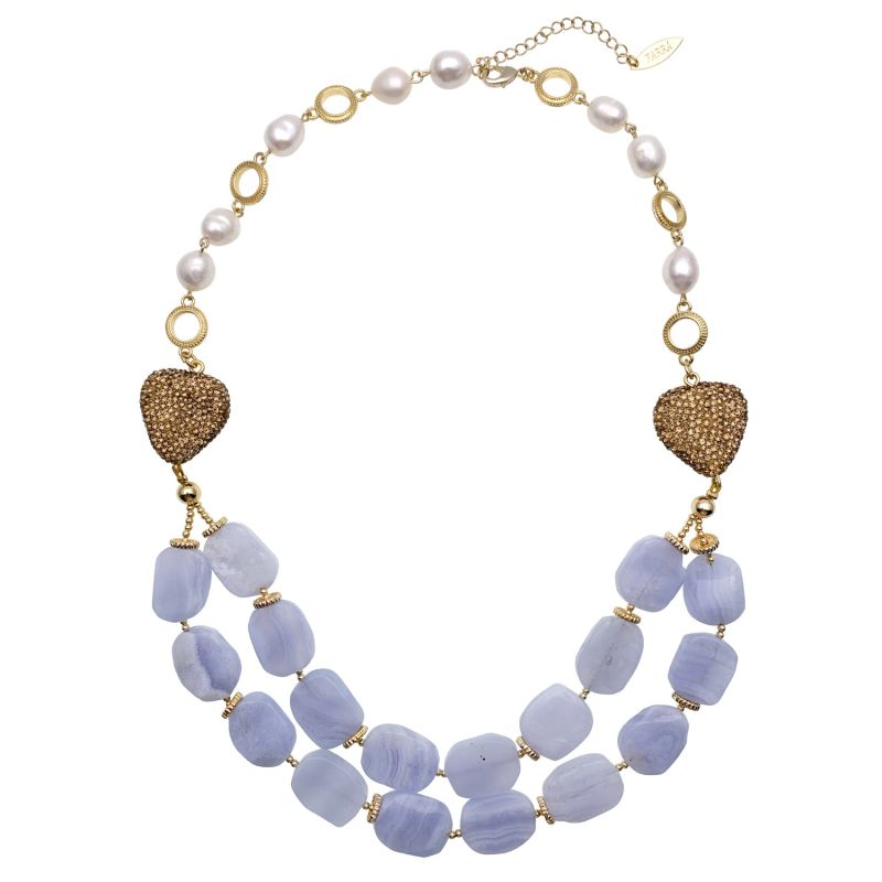 Blue Lace Agate With Fresh Water Charm Double Layers Necklace image