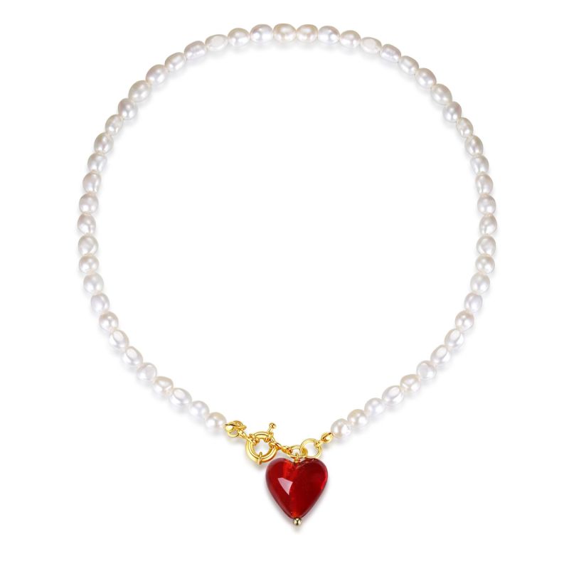 EsméE Red Glaze Heart Pendant Pearl Necklace image