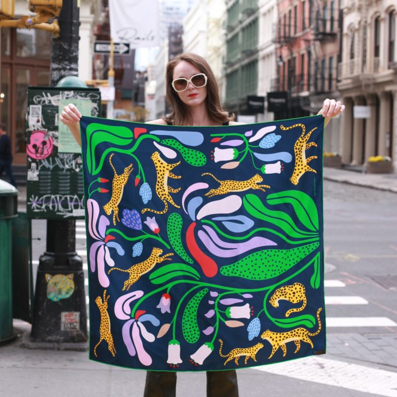 Double Sided Silk Scarf Of Jungle Night image