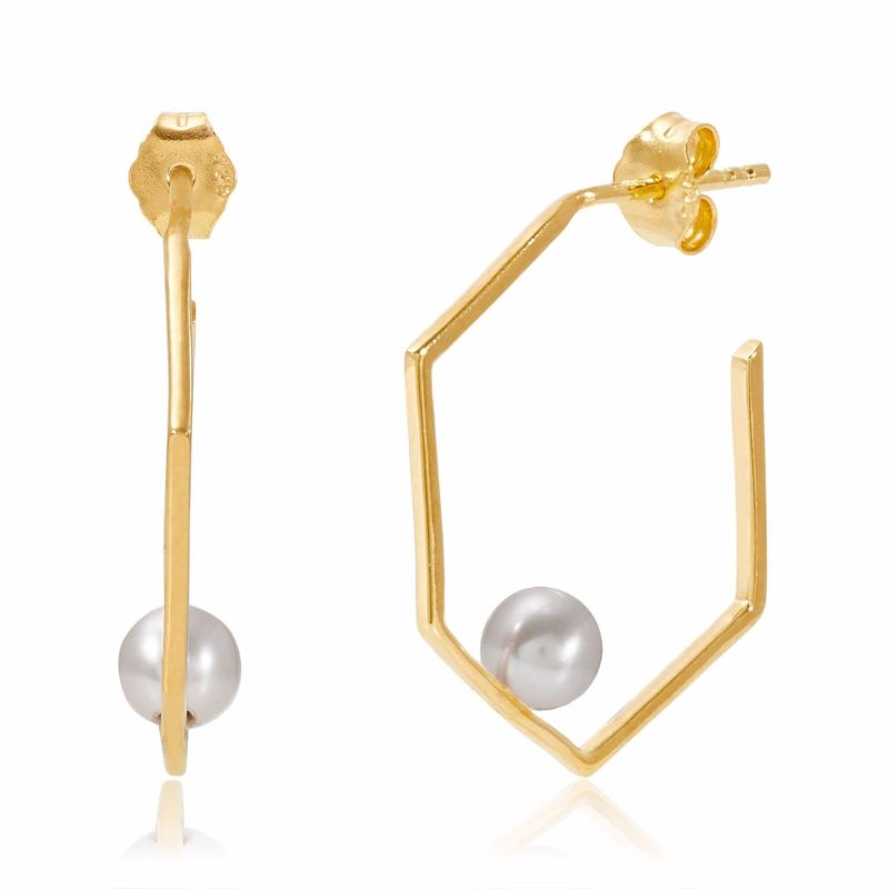 Minerva Gold Earrings With Grey Pearl image