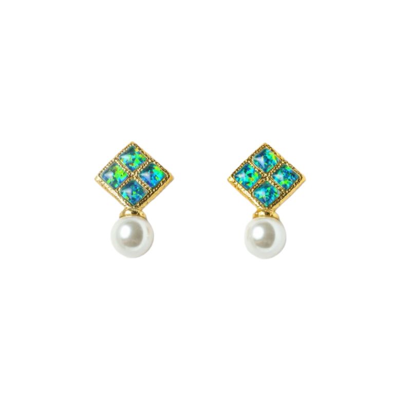 Mosaic Earrings, Opal And Pearl Statement Earrings image