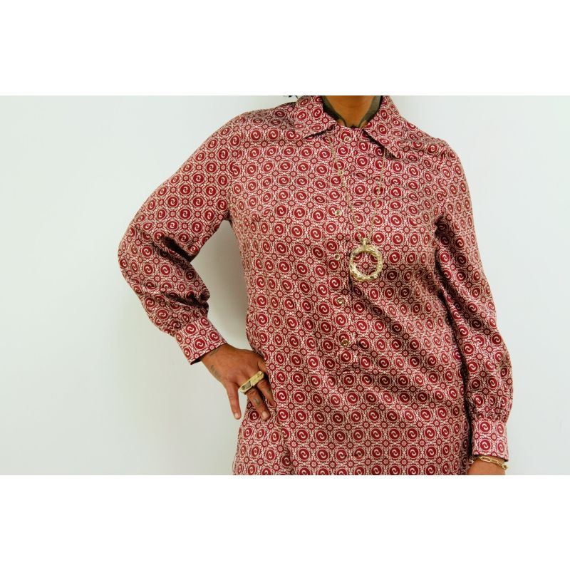 Elama - Red Geo Print Long Sleeve Shirt Dress image