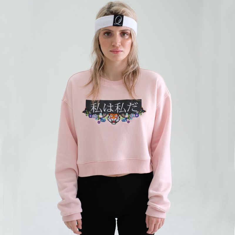 Pink Cropped Bamboo Tiger Sweatshirt image