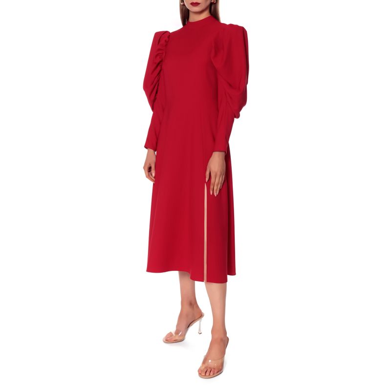 Wendy Red Midi Dress With Puffed Sleeves image