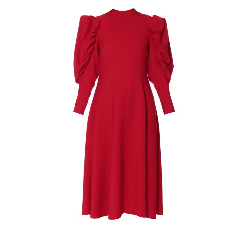 Wendy Red Midi Dress With Puffed Sleeves image