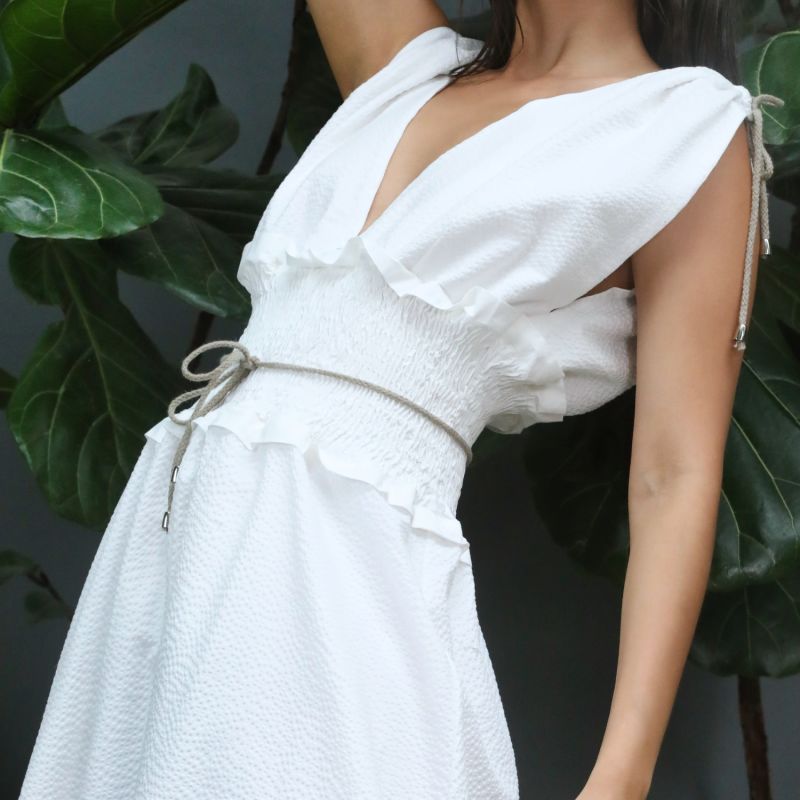 White Cotton Seersucker Dress image