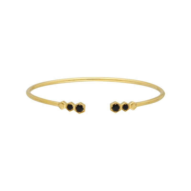 Black Onyx Open Bangle In Yellow Gold Plated Silver image