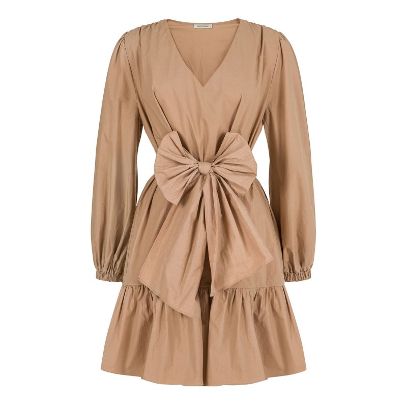 Beige Ruffled Poplin Dress image