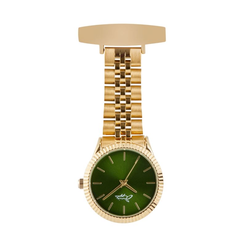 Annie Apple Callista Emerald/Gold Link Nurse Fob Watch image