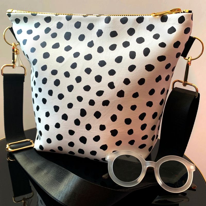 White & Black Spot Vegan Handbag image