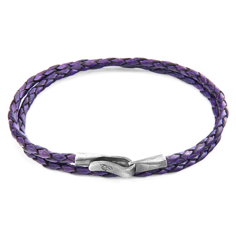 Grape Purple Liverpool Silver & Braided Leather Bracelet image